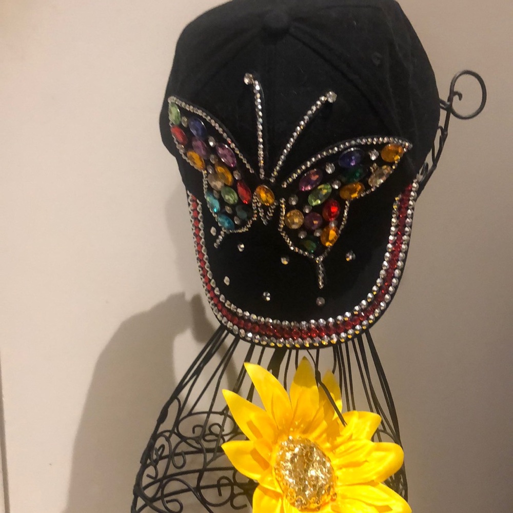 jeweled butterfly cap. Tons of sparkle!!